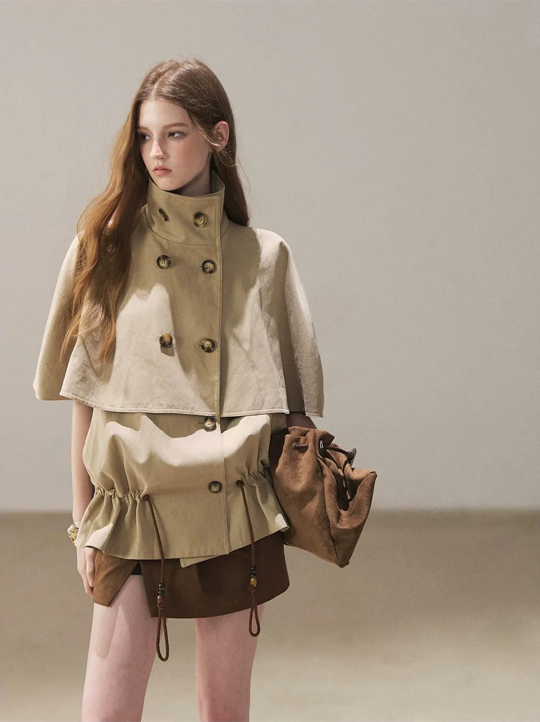 Drawstring Cape Trench Coat