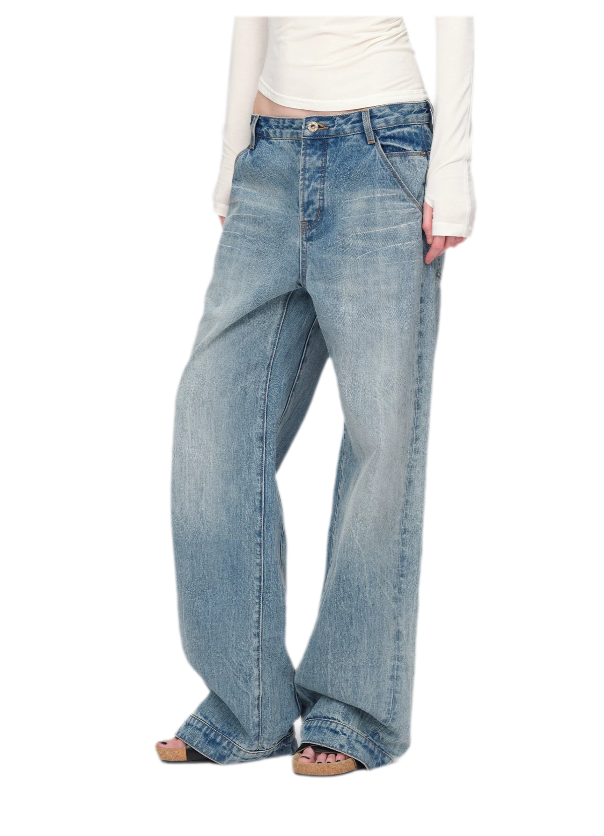 Gewassen vintage jeans met rechte pijpen