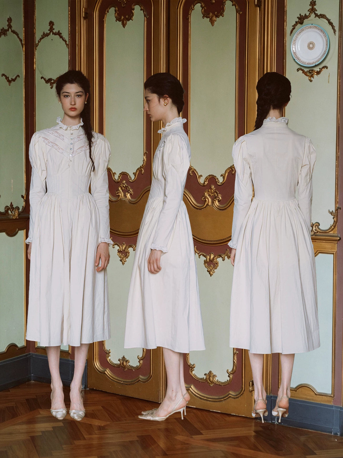 Lace Trim Victorian Midi Dress