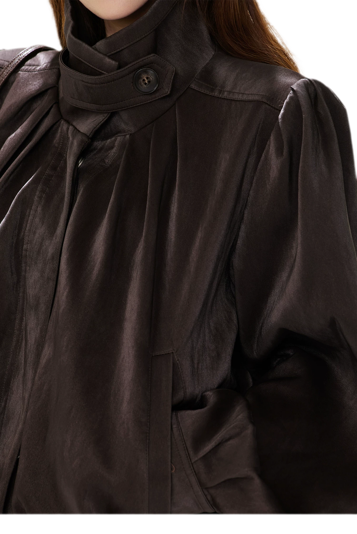 Veste courte froncée en cuir PU