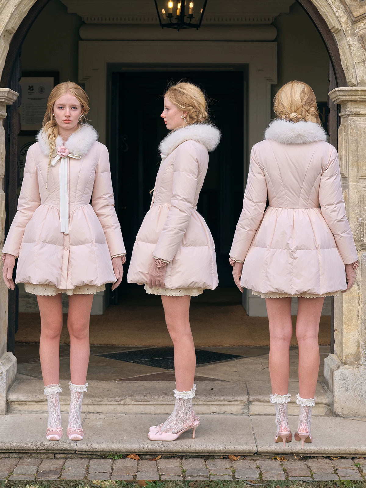 Satin Bow Fitted Down Coat