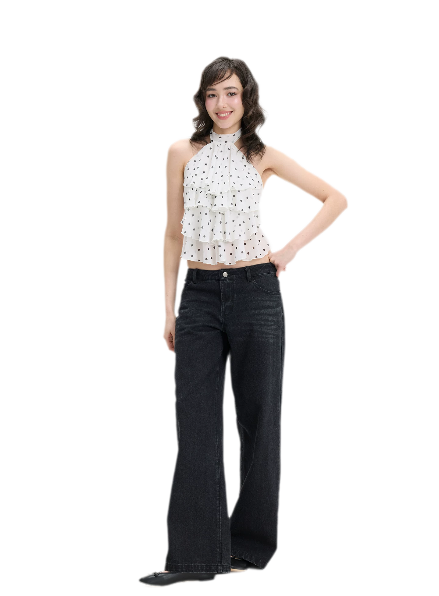 Polka-Dot Ruffle Halter Top