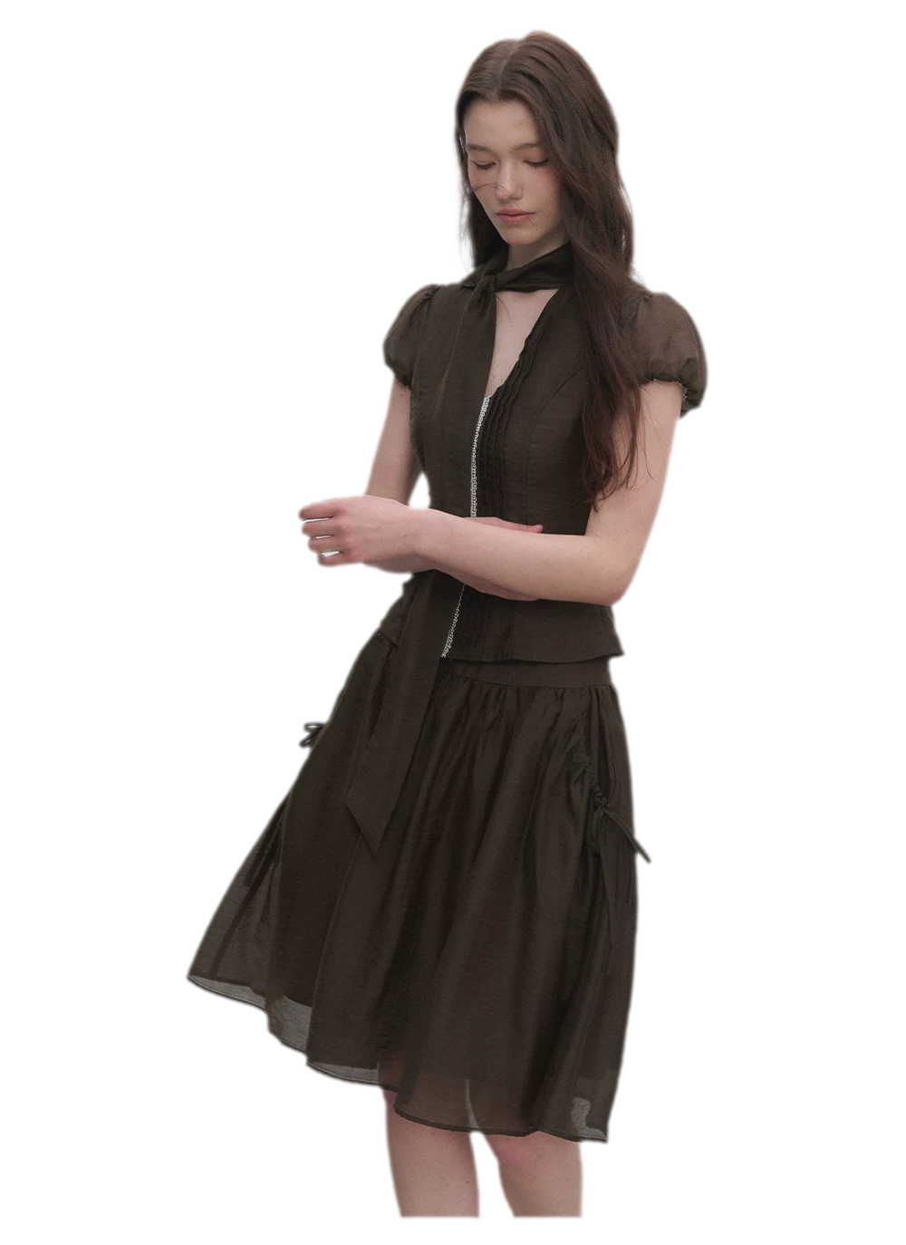 Tie-Neck Flared Skirt Set