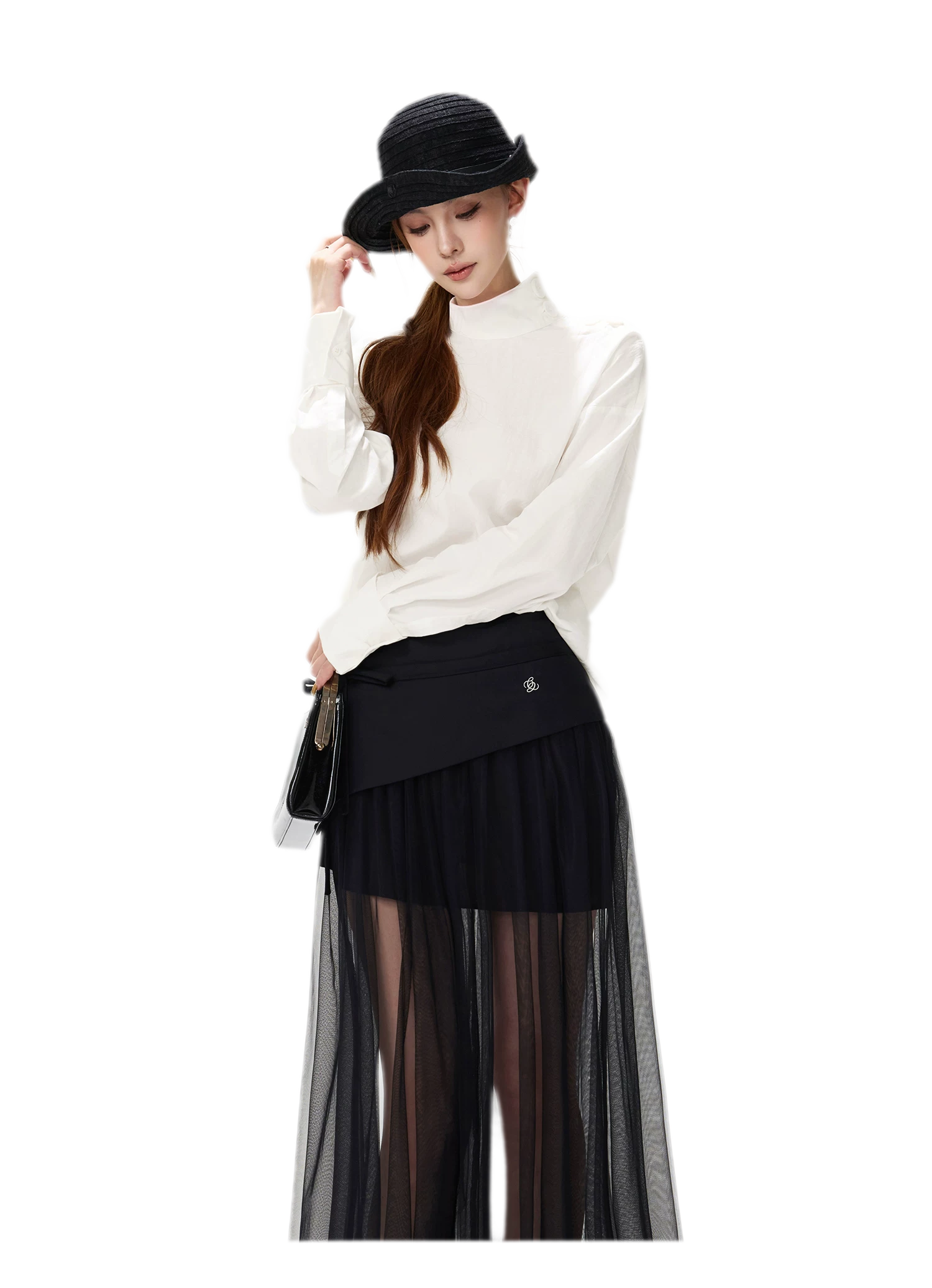 Lyocell Mock-Neck Waist Shirt