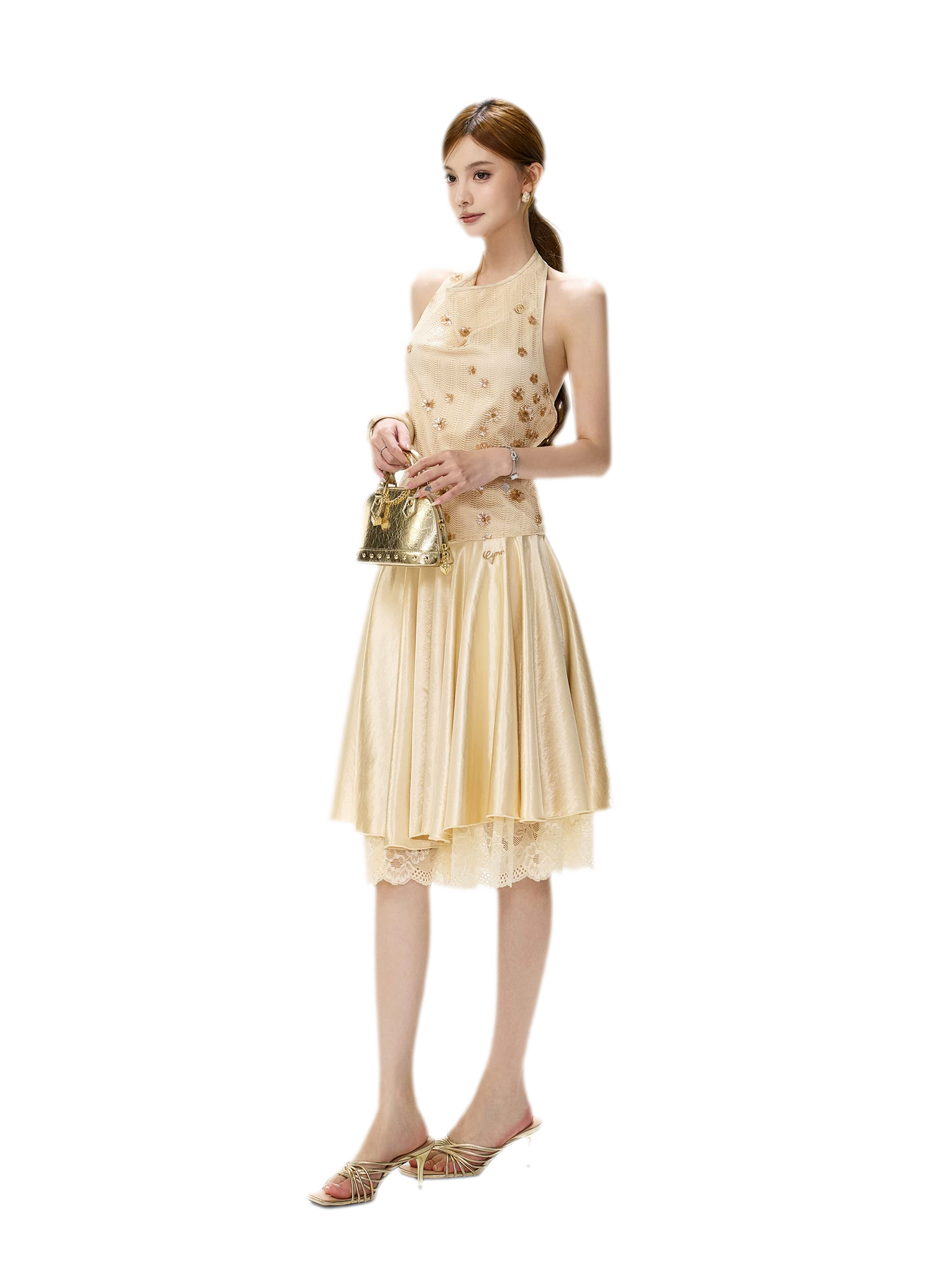 Lace Splice A-Line Skirt