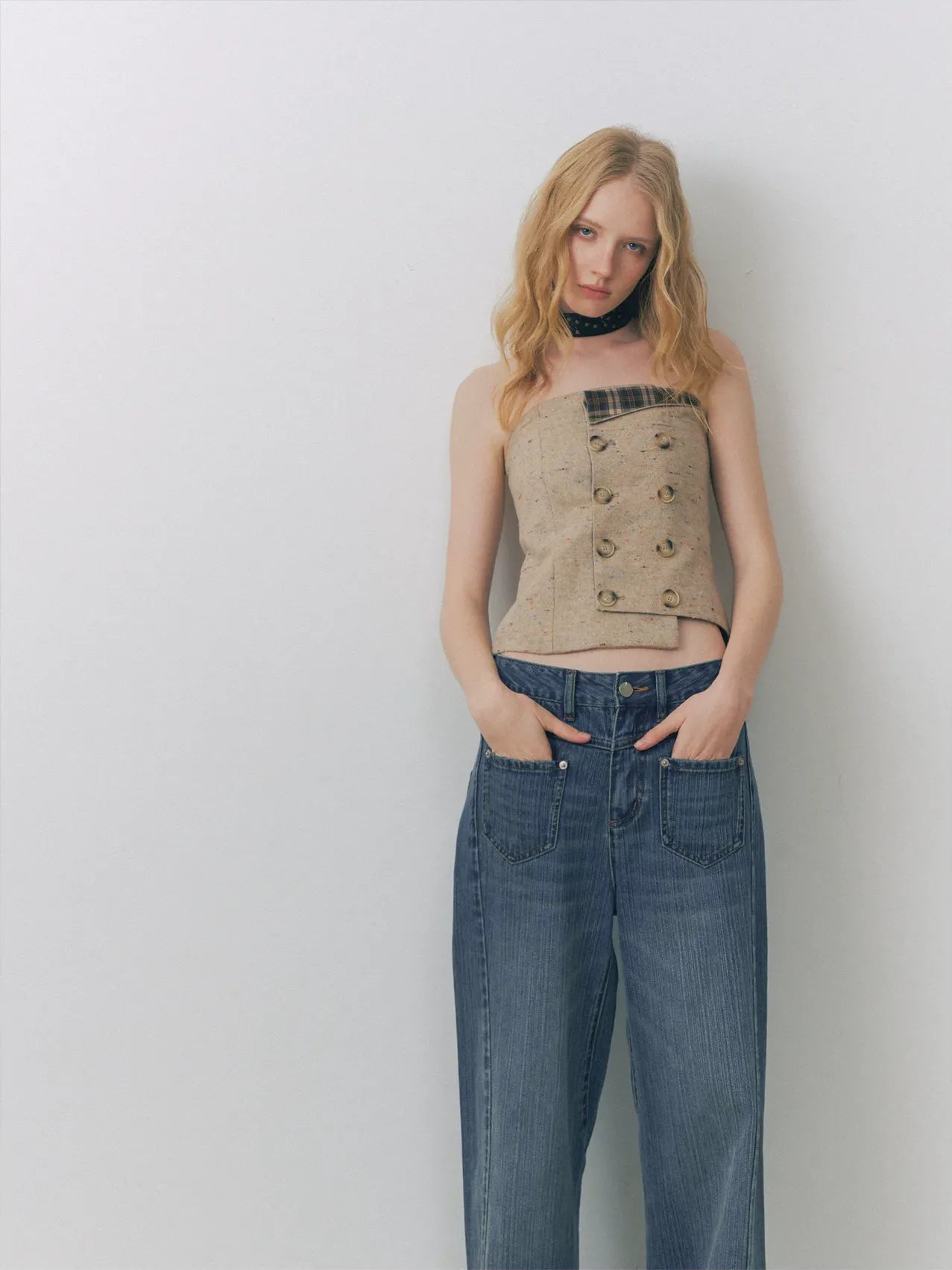 Plaid Bustier Top