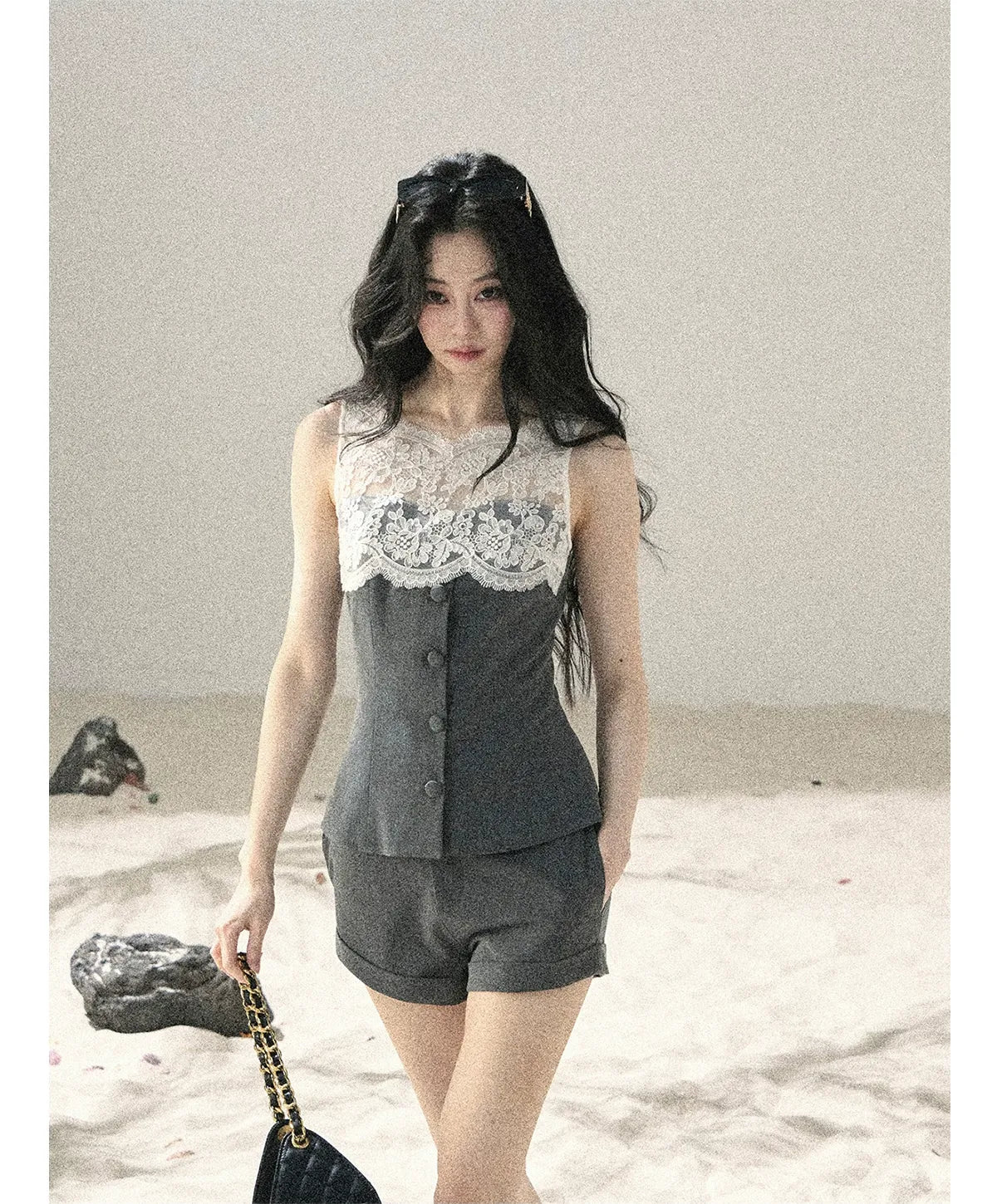 Lace Trim Top Shorts Set