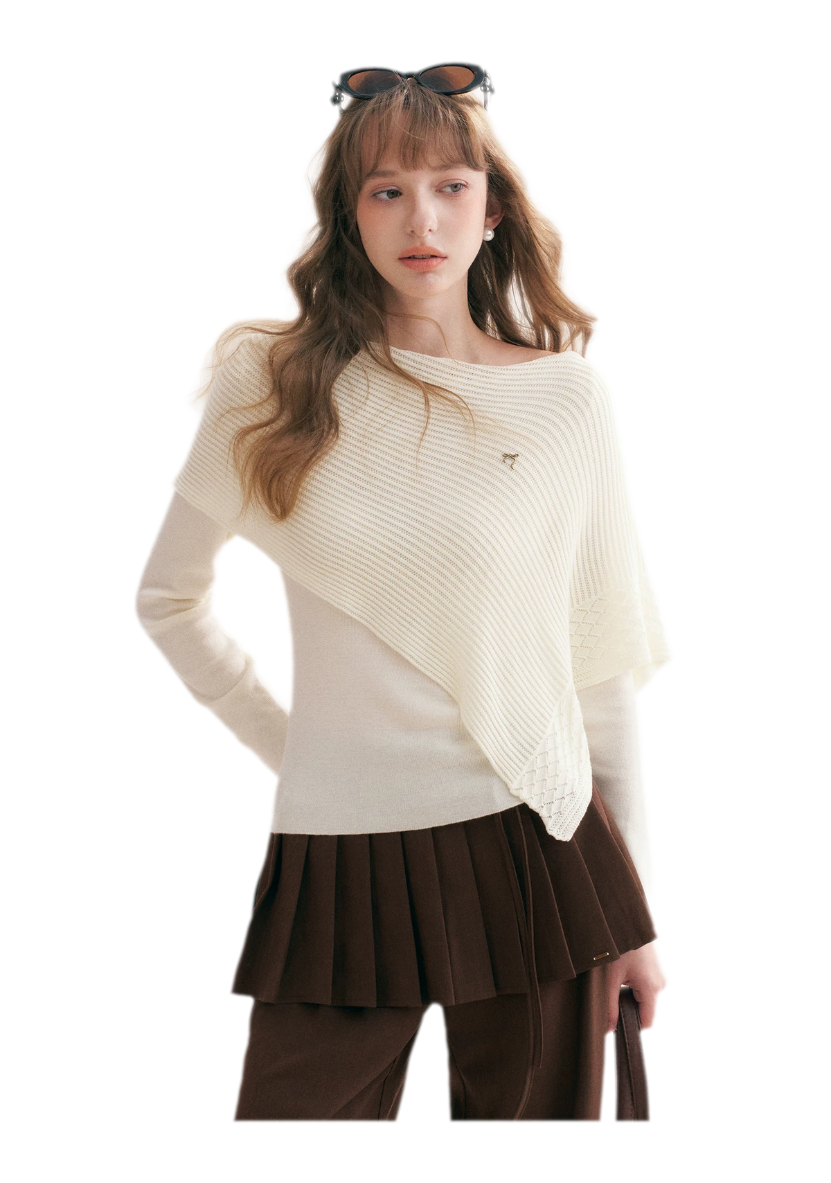 Diagonal Shawl Knit Sweater