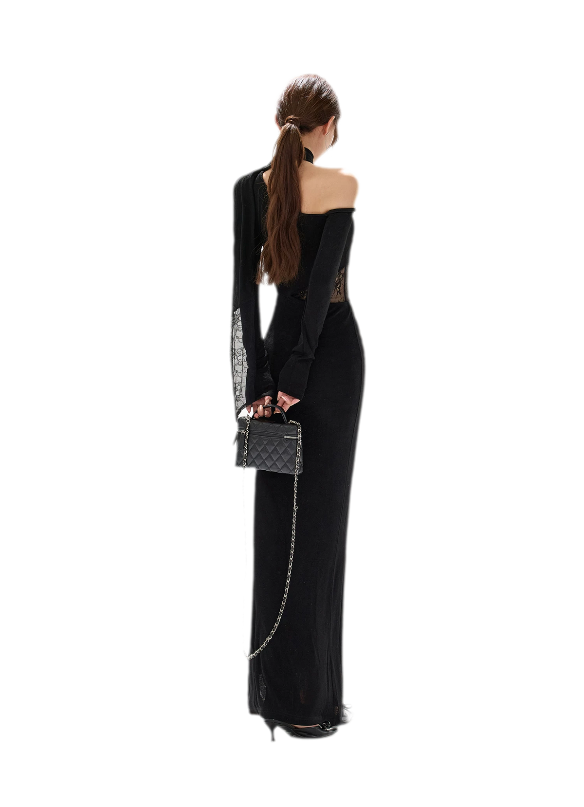 Schimmerndes asymmetrisches Spitzen-Strickkleid