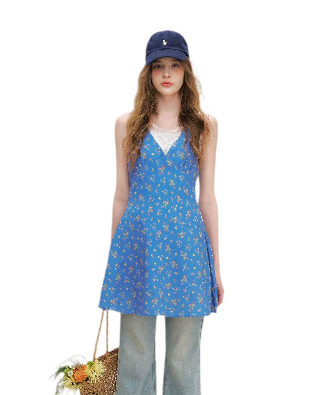 Romantic French Halter V-neck Floral Dress
