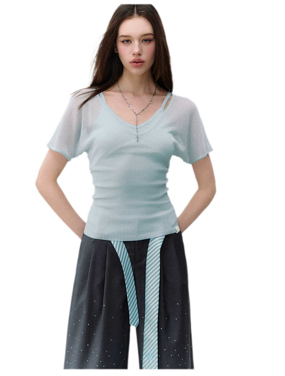 Layered Ribbed V-Neck Tee