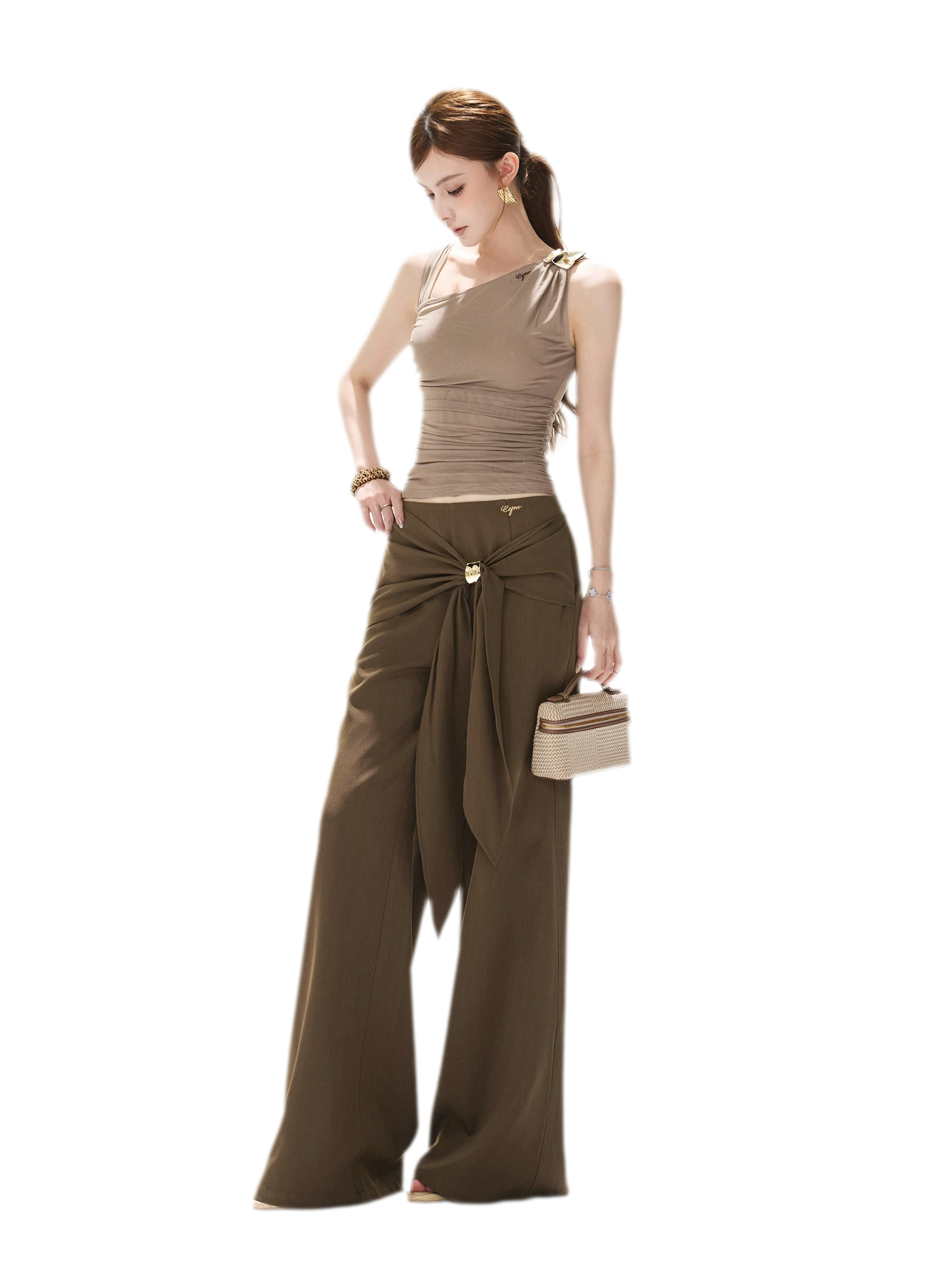 Asymmetric Ruched Mesh Top
