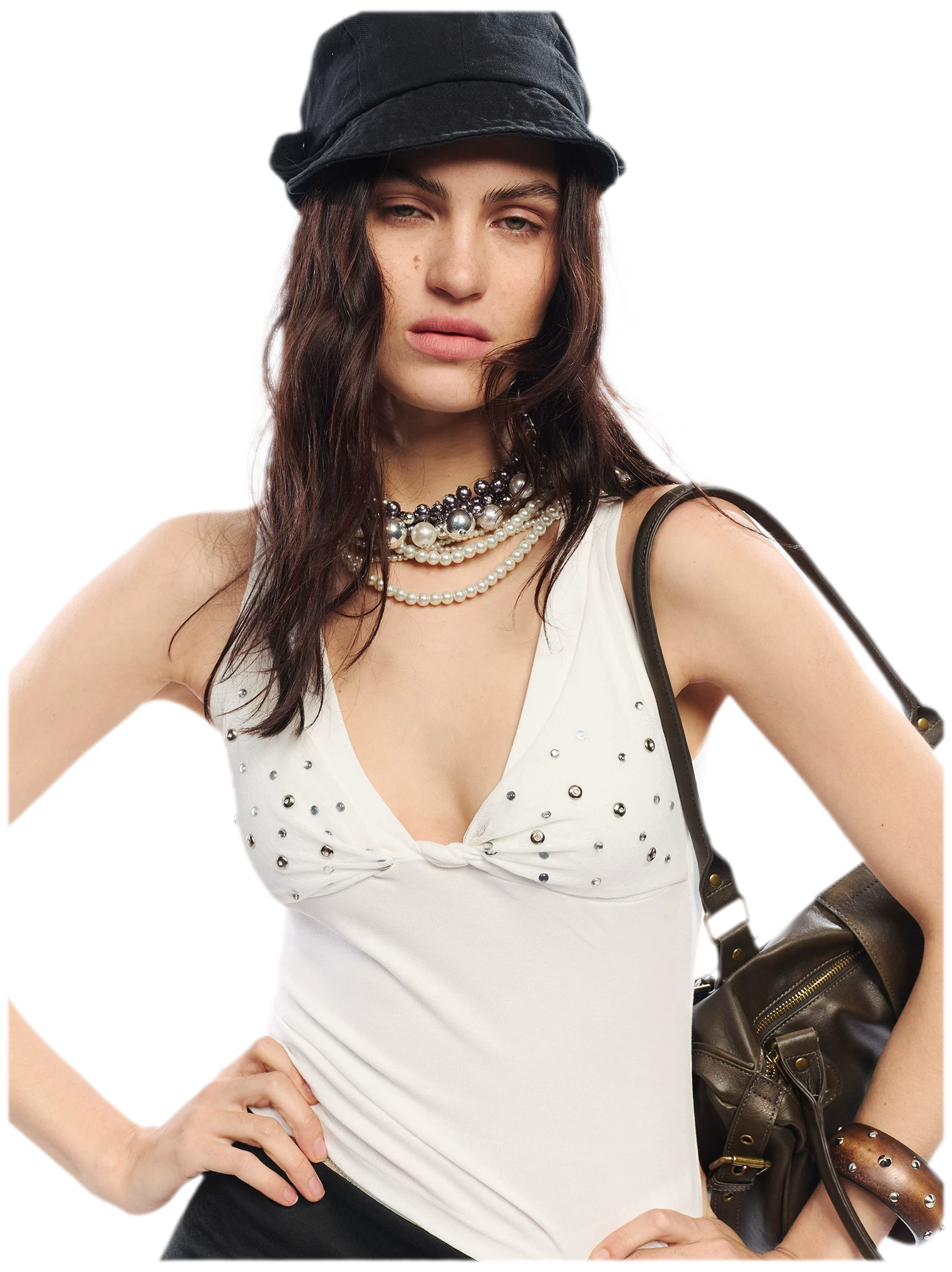 Leopard Print Rhinestone V-neck Camisole