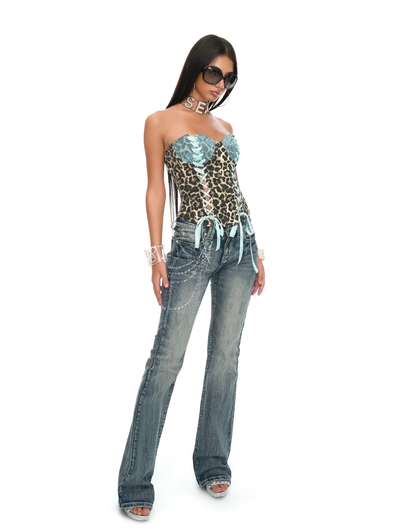 Peacock Blue Lace Deconstructed Fishbone Corset