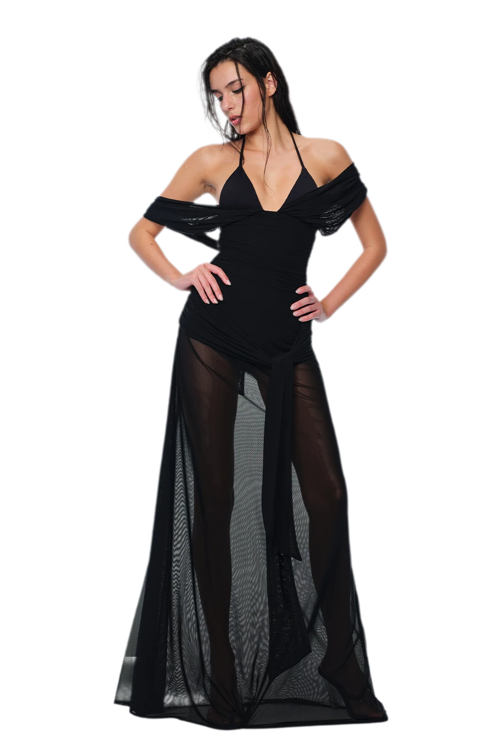 Robe en tulle transparent dos nu