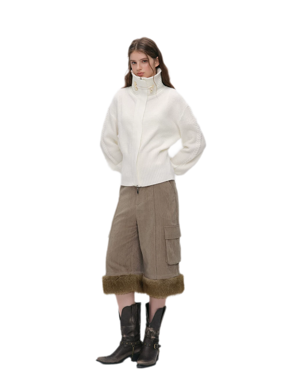 Waffle Knit Toggle Collar Cardigan