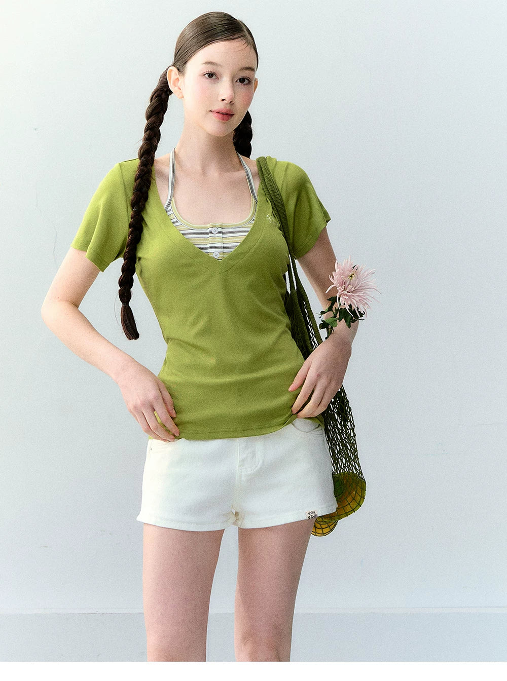 Original Lyocell Colorblock V-Neck Two-Piece Set