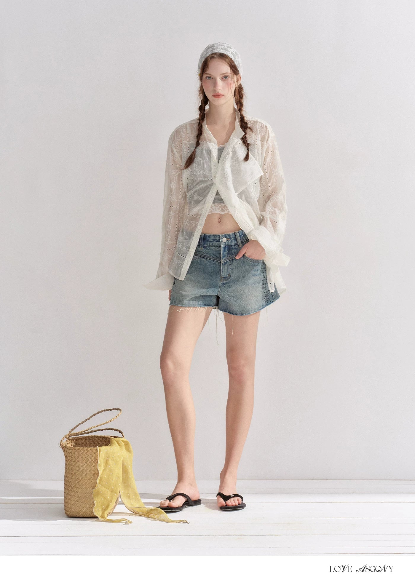 Vintage Washed Blue Rhinestone Denim Shorts