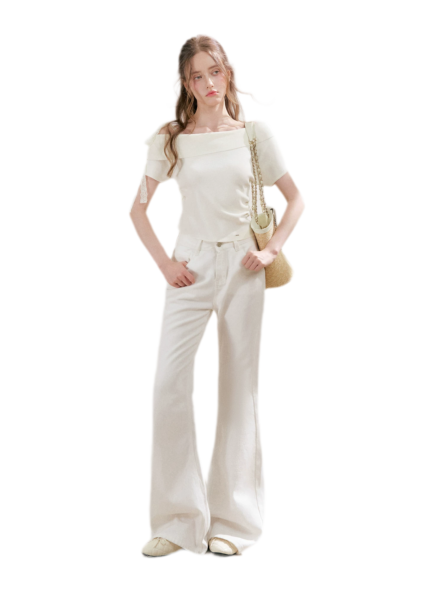 Lace Trim Ruched Knit Top