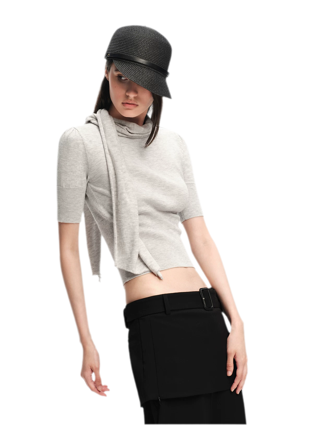 Wool-Blend Scarf-Neck Knit Top