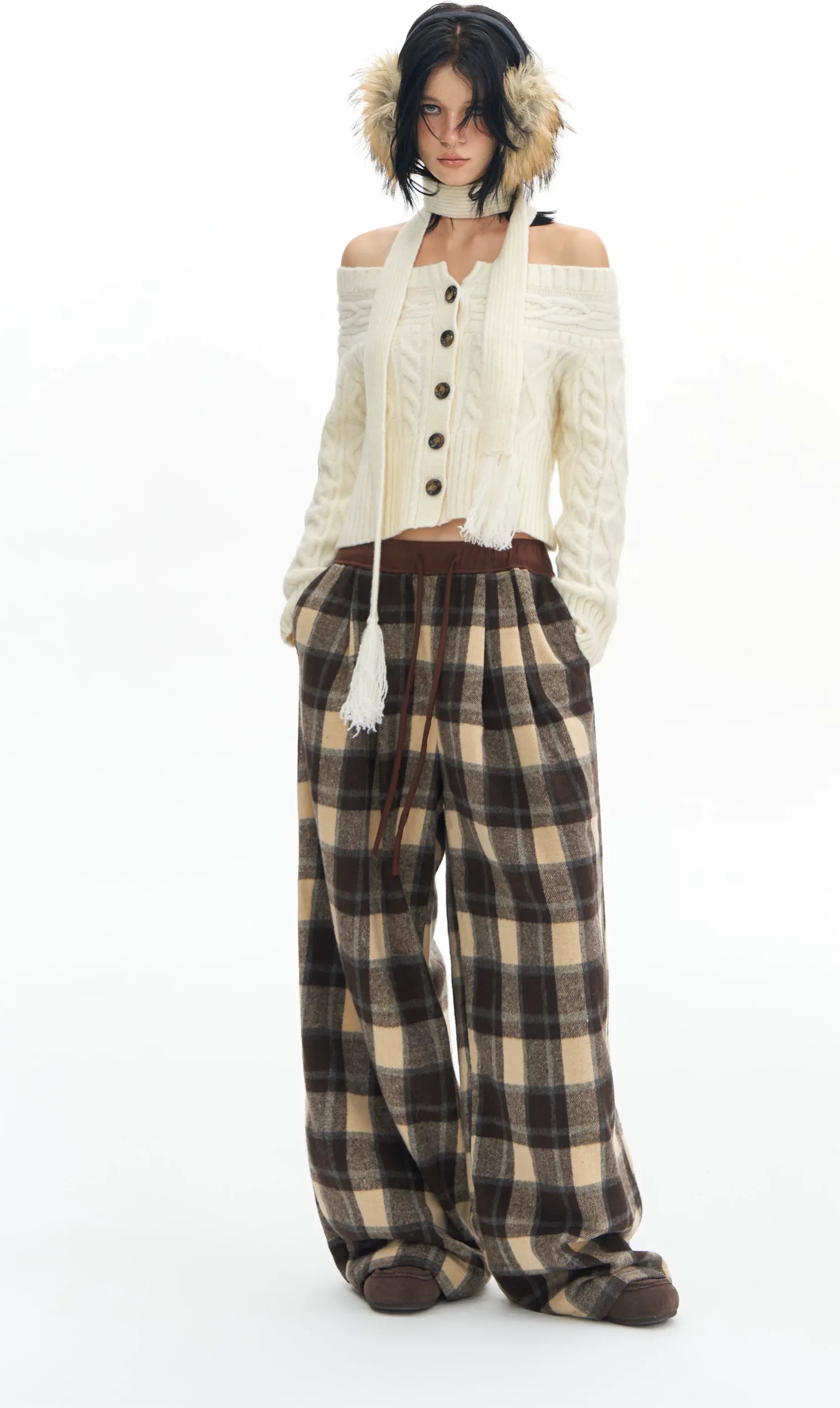 Plaid Wide-Leg Pants