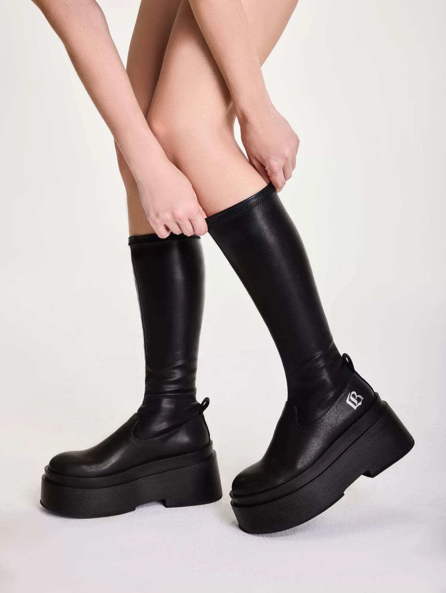 Stretch Platform Knee-High Boots
