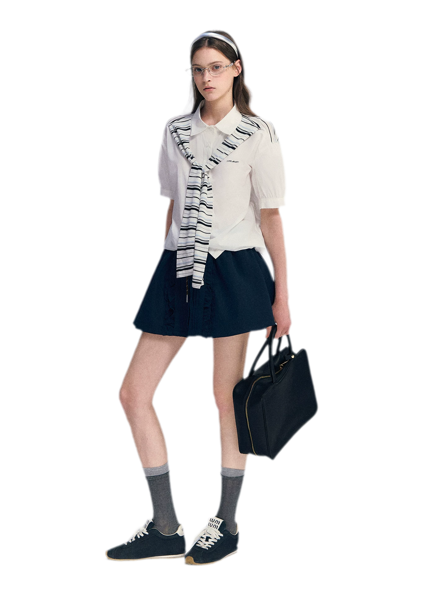 Striped Scarf Hem Shirt