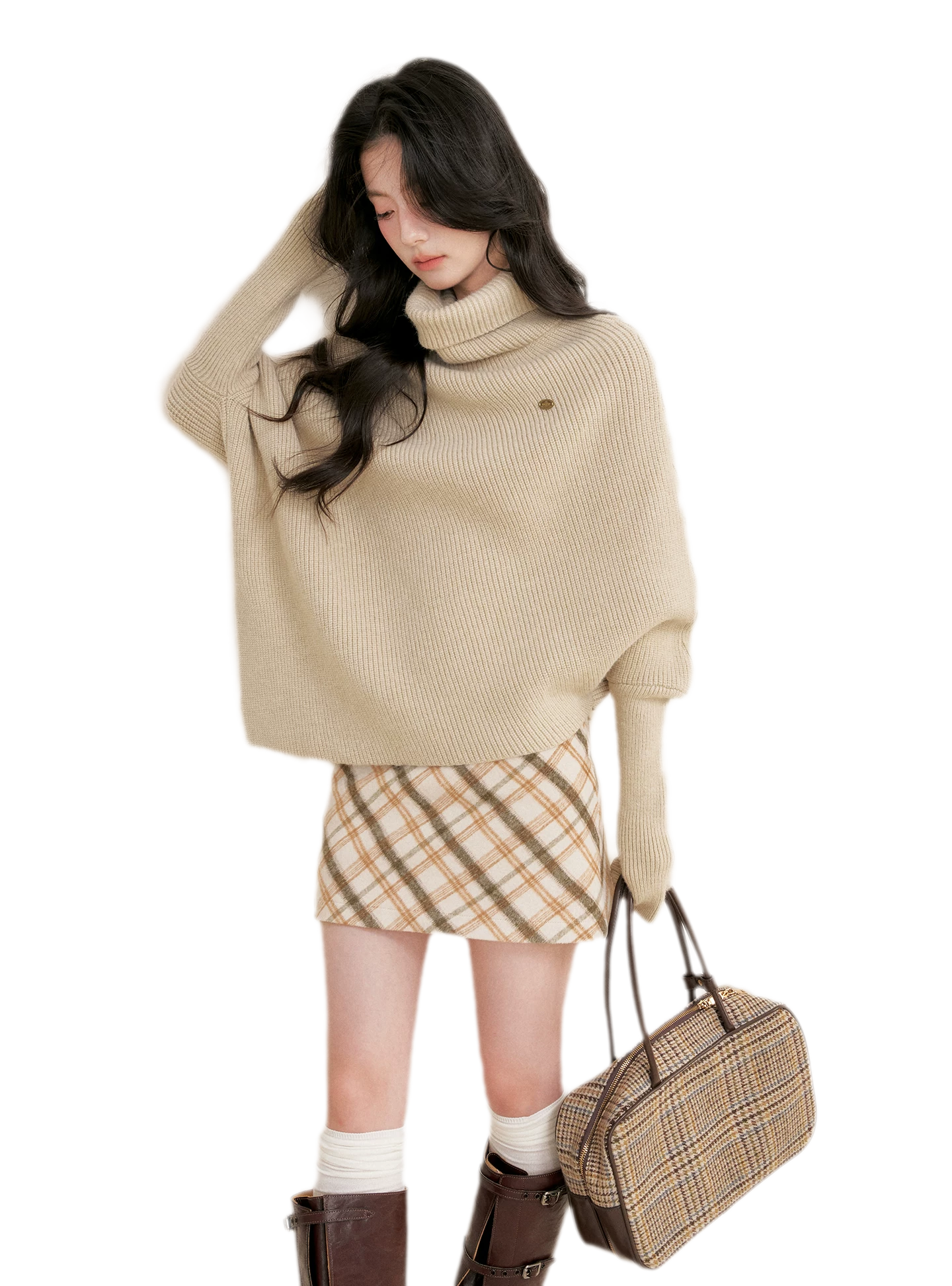 High Neck Poncho Sweater