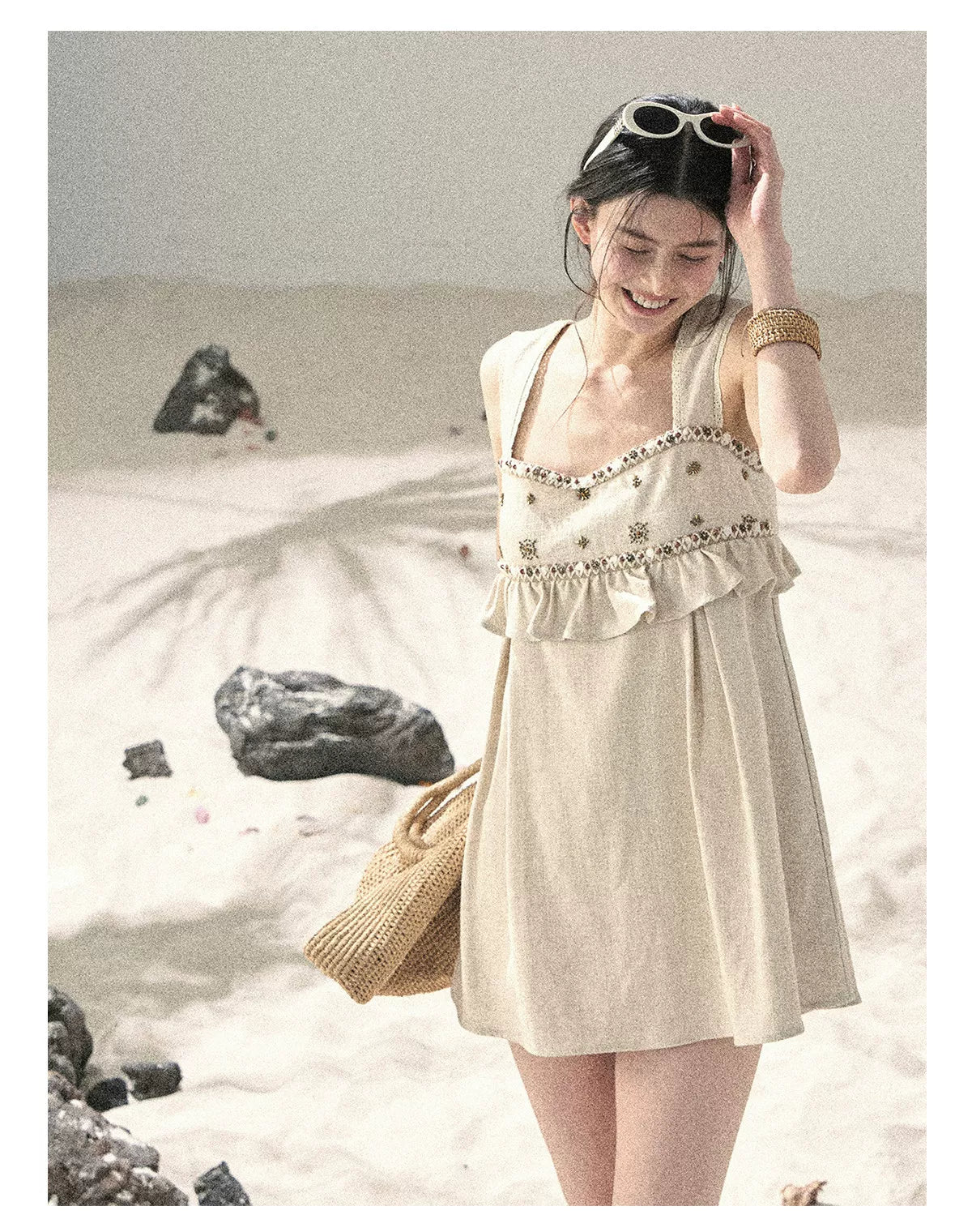 Sunlit Wheat Field Lace Strap Dress