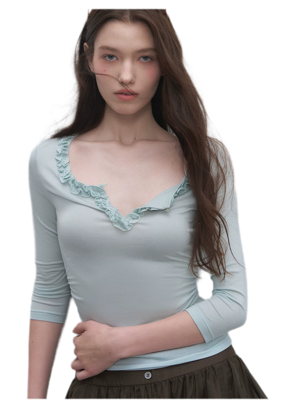 Ruffled Neck Stretch Tee