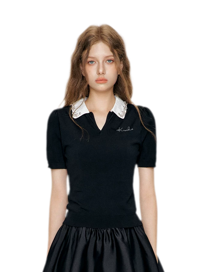 Beaded Collar Knit Tee