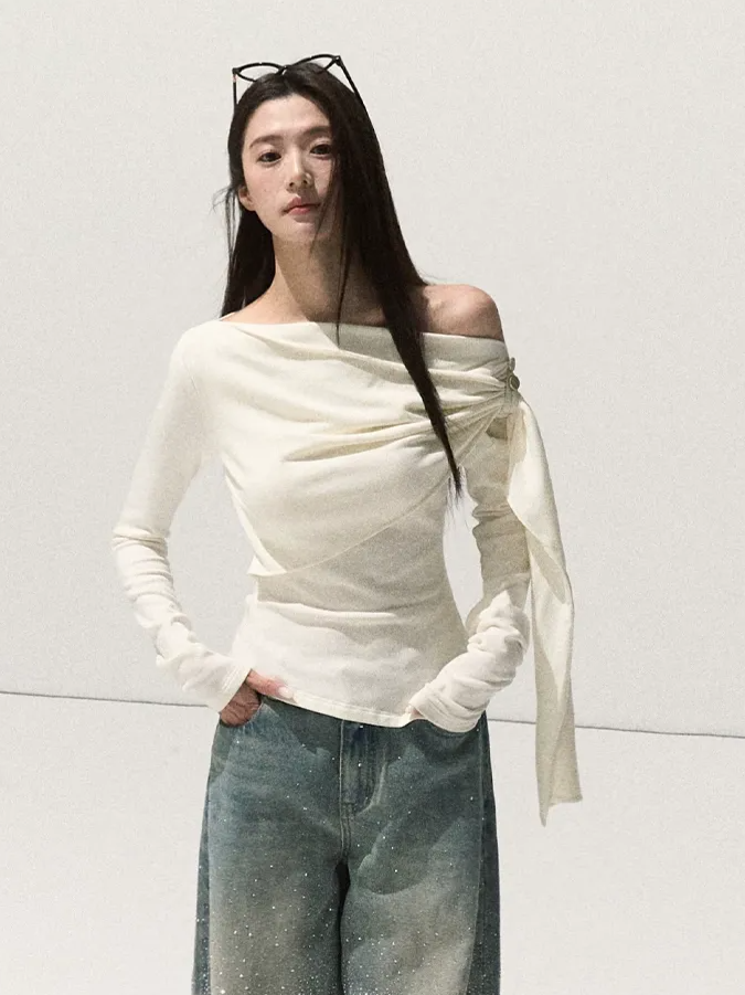Draped Slim Knit Top