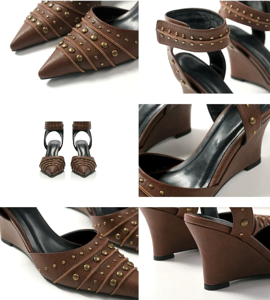 Studded Pointed-Toe Wedge Sandals