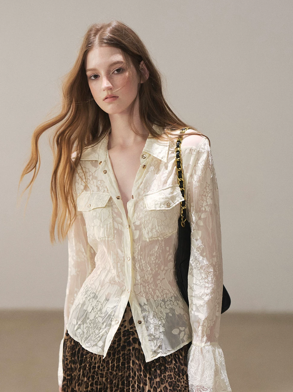Burnout Jacquard Tailored Chiffon Shirt