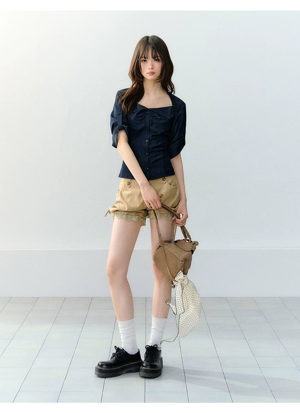 Korean Style Stretch Denim-Look Shirt