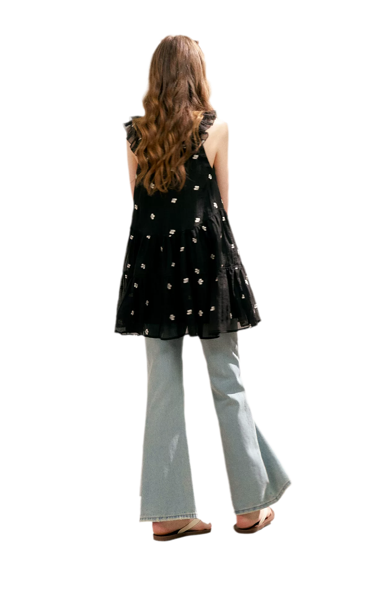 Tencel Embroidered Ruffle A-line Dress