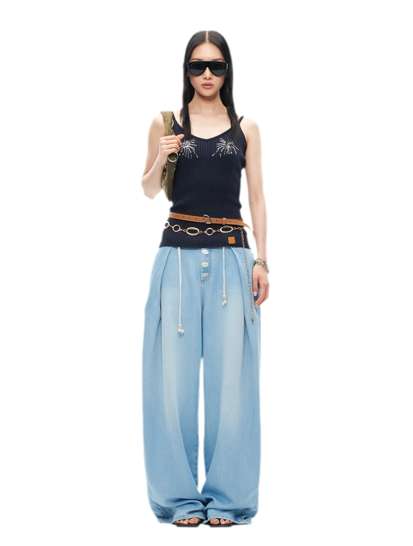Tencel Denim Loose Wide-Leg Pants