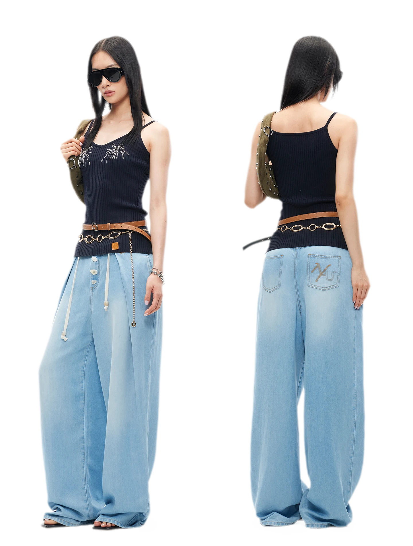 Tencel Denim Loose Wide-Leg Pants