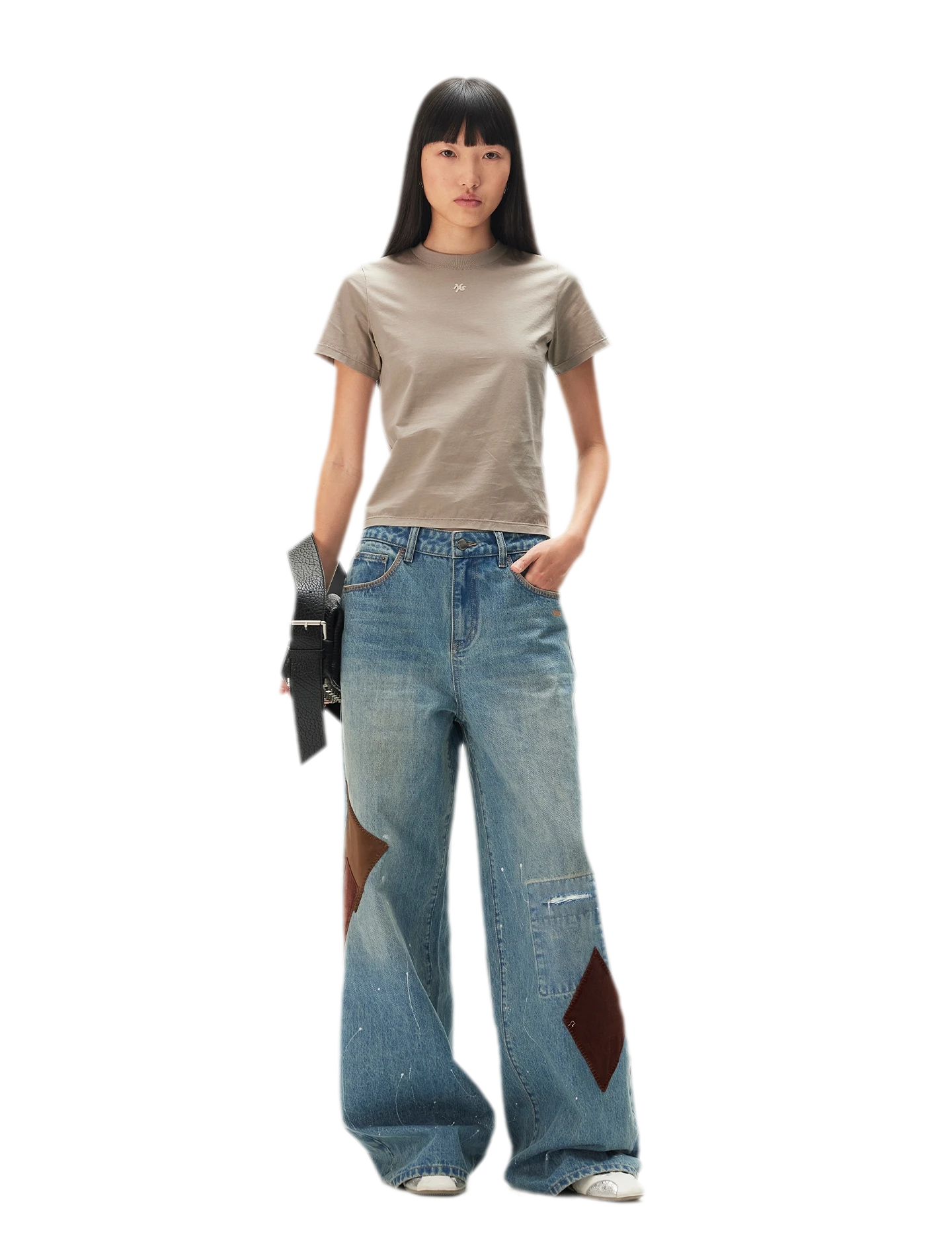 Washed Patchwork Jeans