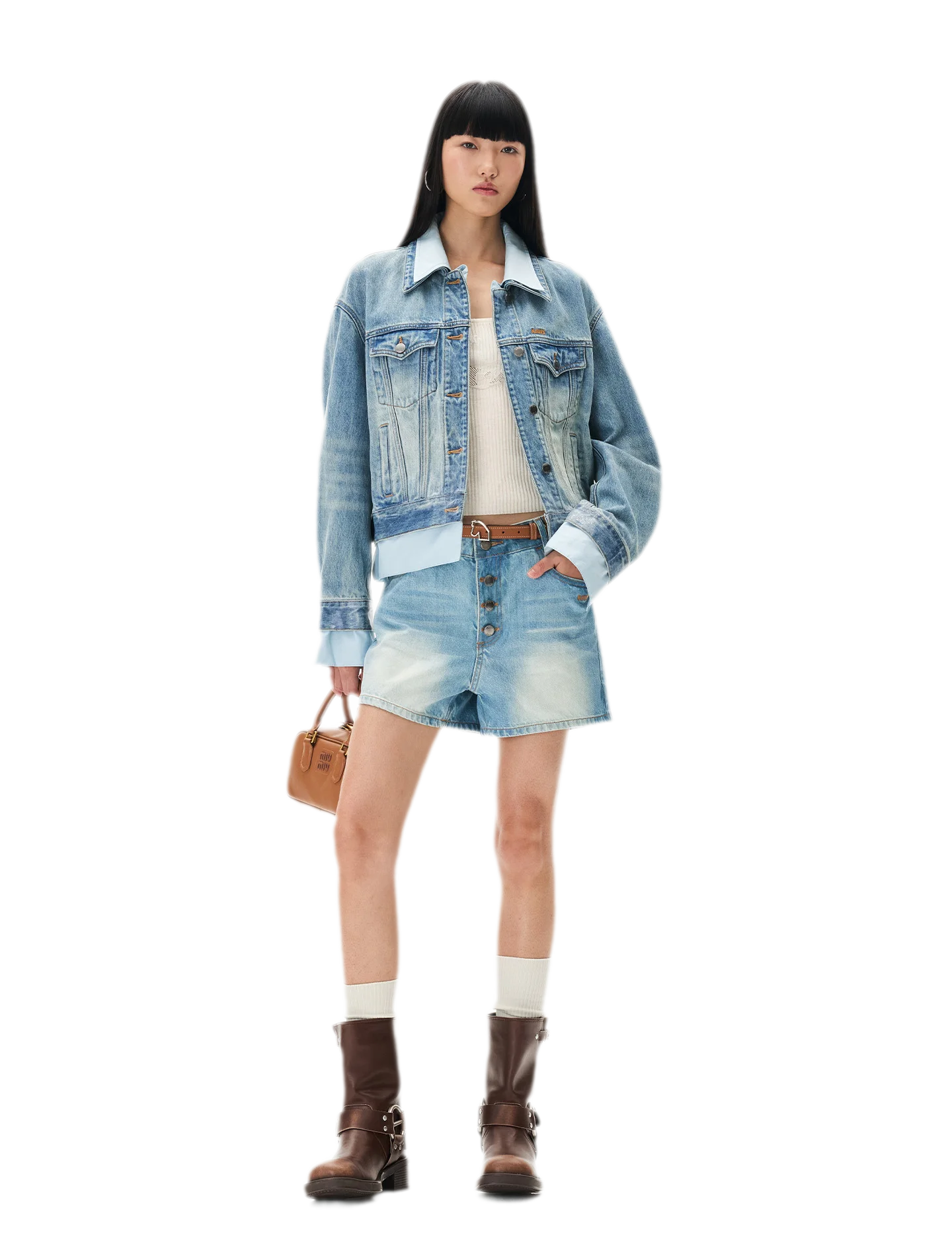 Washed Deconstructed Cropped Denim Jacket