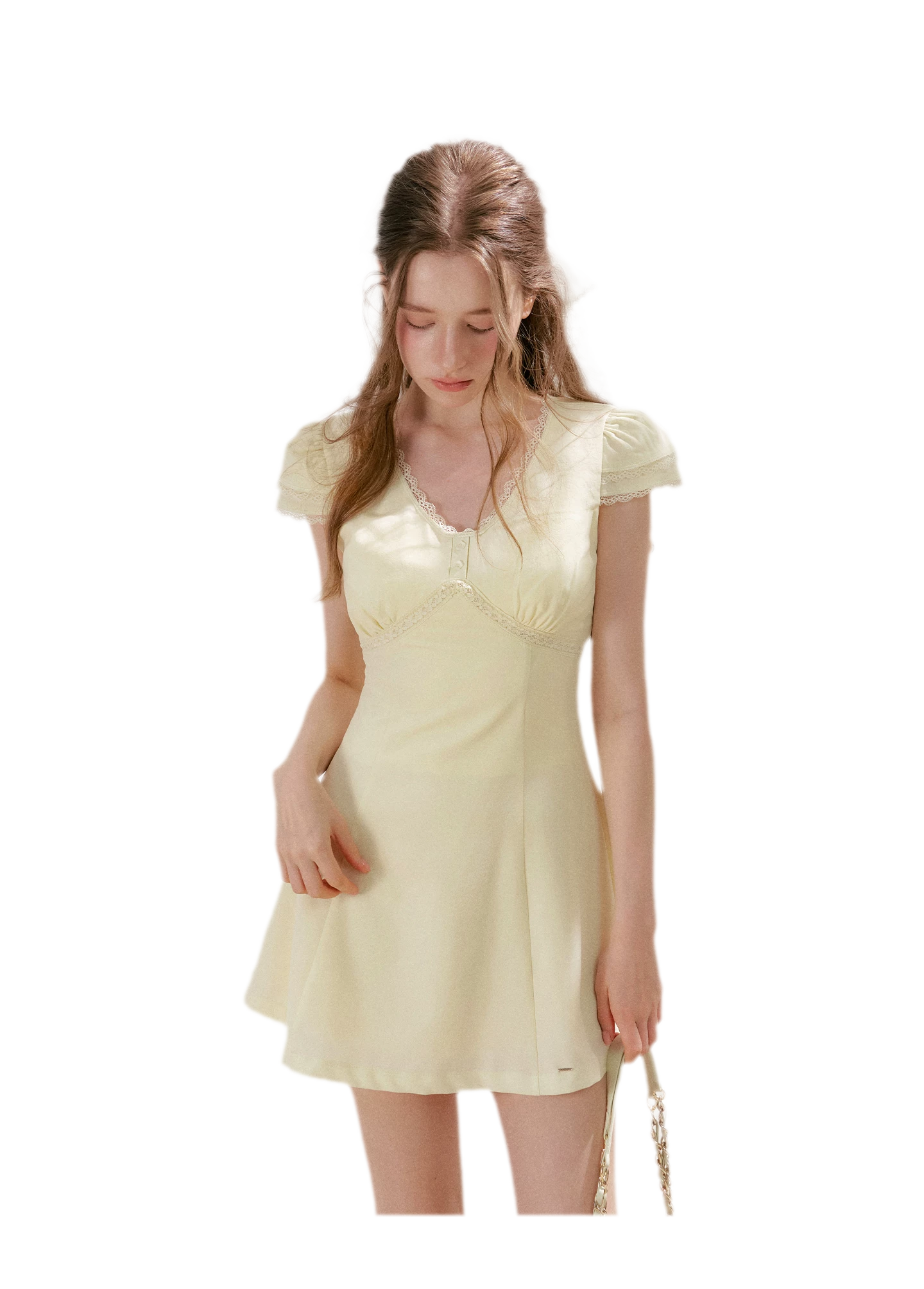 Lace V-Neck Short Sleeve A-Line Dress