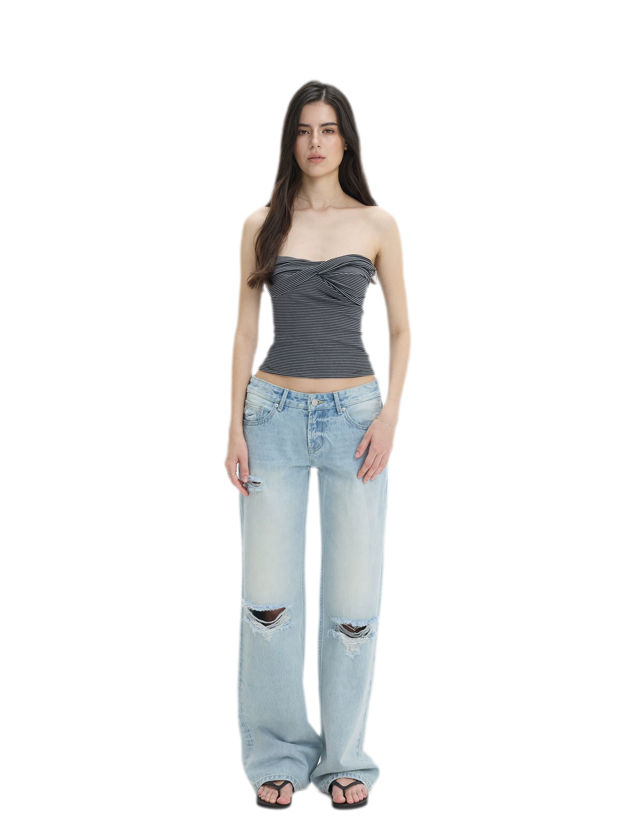 Washed Distressed Straight-Leg Jeans