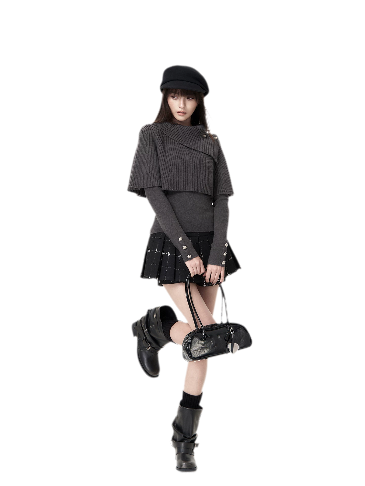 Glänzender karierter plissierter Mini-Skort