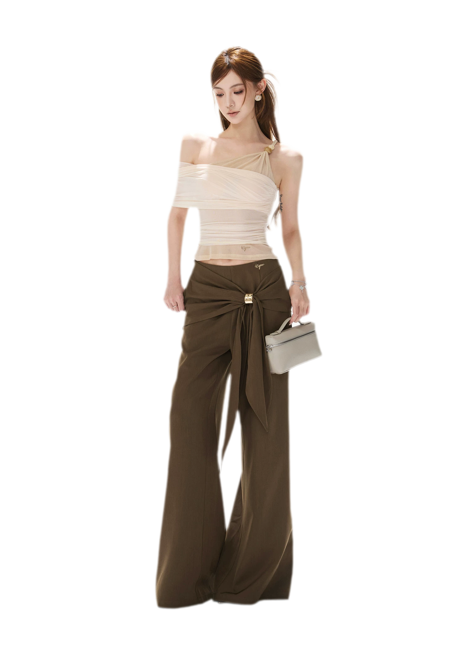 Twist Belt Wide-Leg Pants