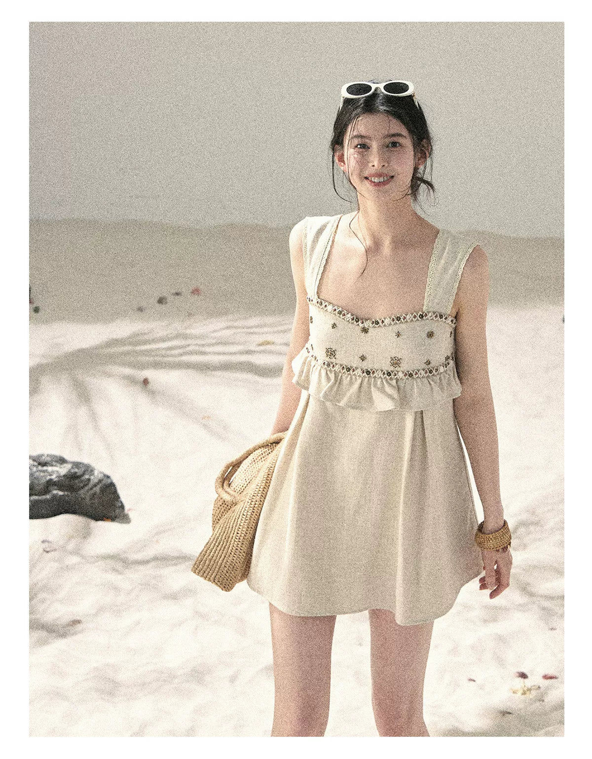 Sunlit Wheat Field Lace Strap Dress