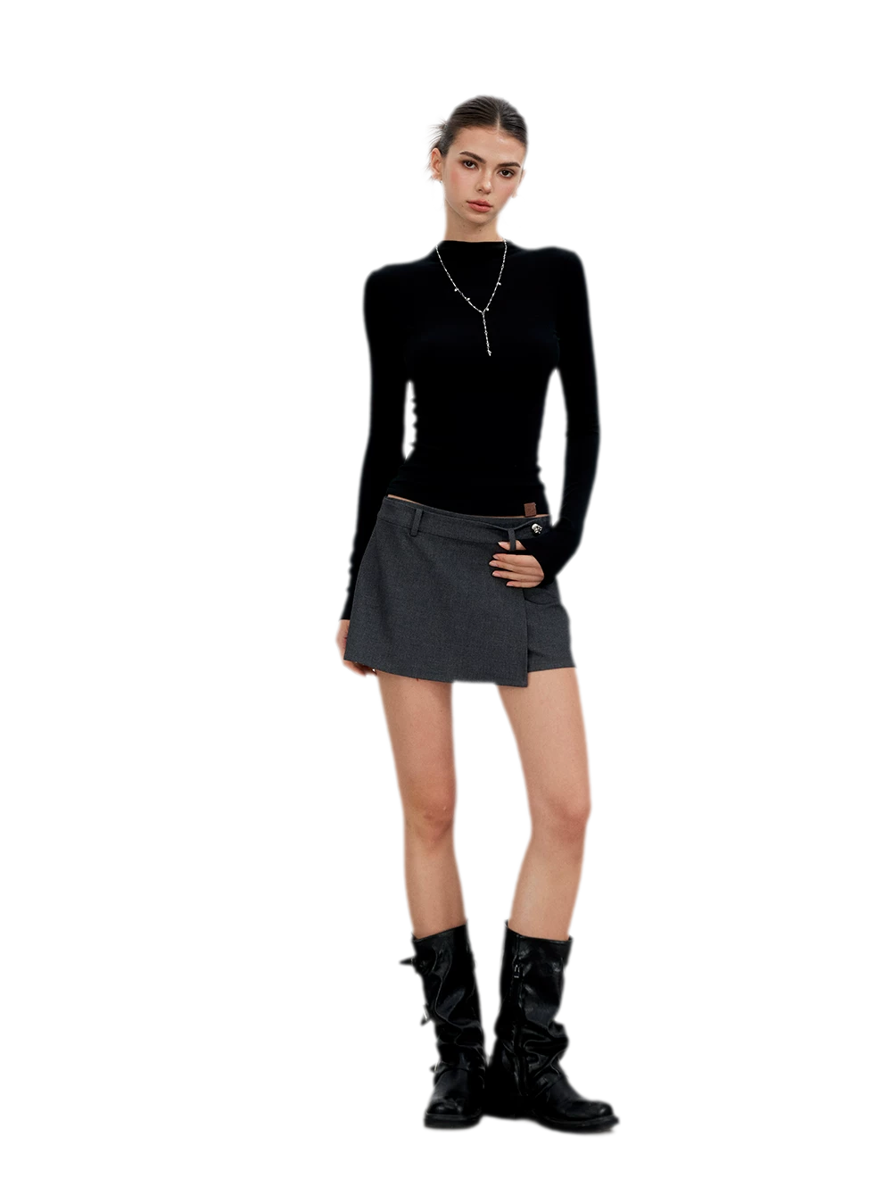 Tailored Irregular Faux Two-Piece Skort