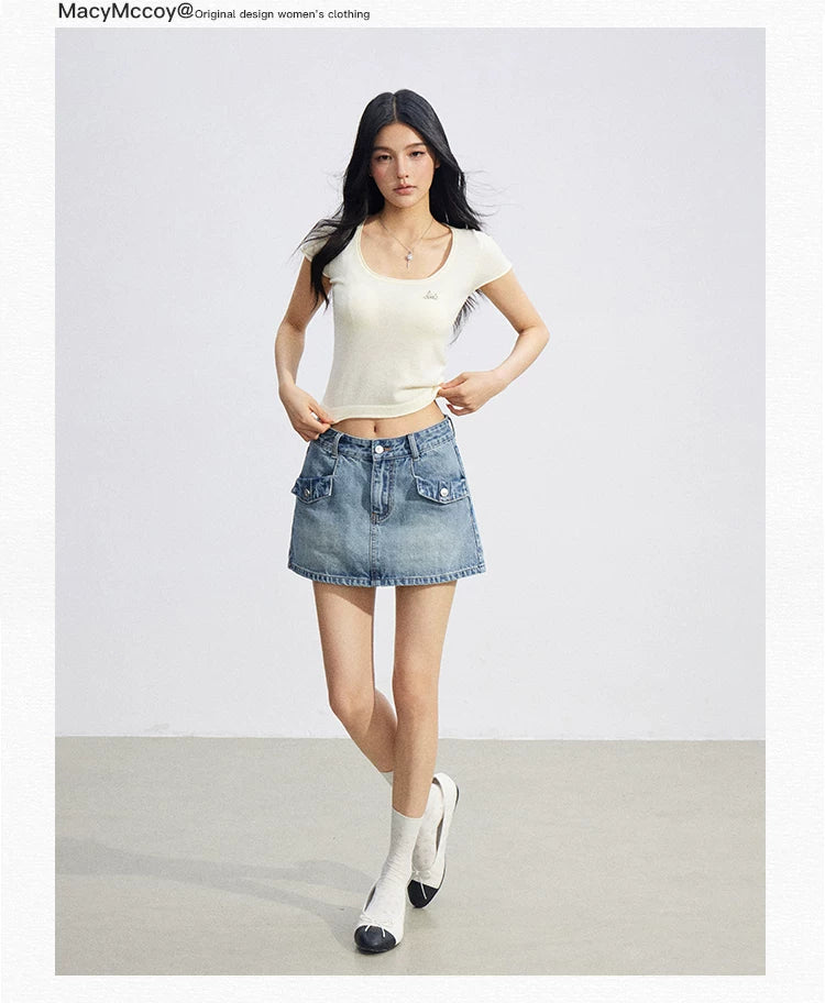 Candy Color U-Neck Short Sleeve T-Shirt