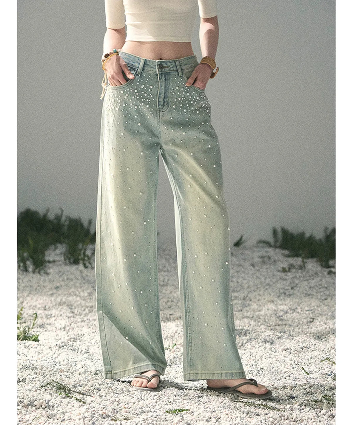 Washed Pearl Wide-Leg Jeans
