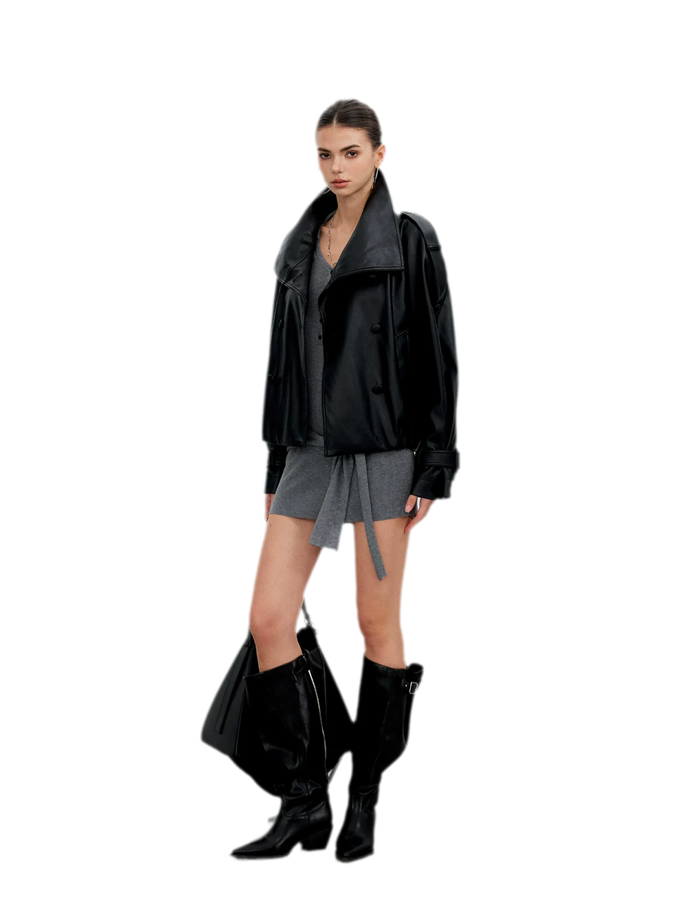 Matte Oversized Faux-Leather Jacket