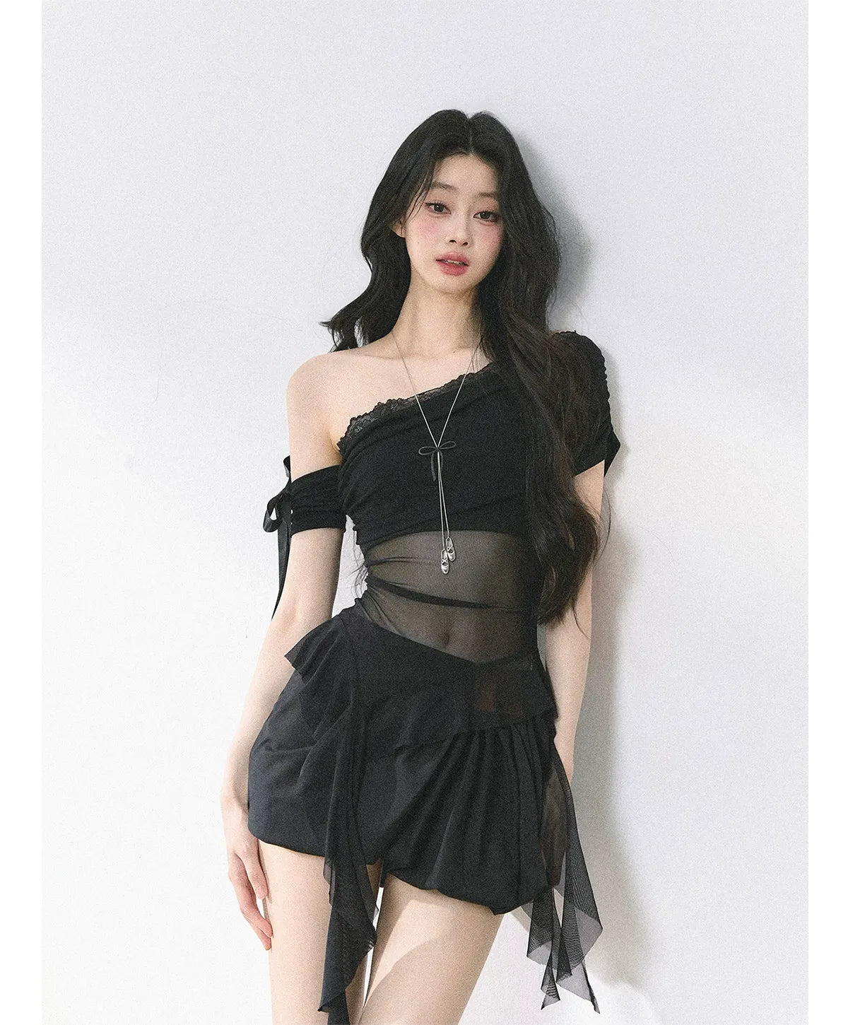 Sheer Asymmetric Mesh Tee